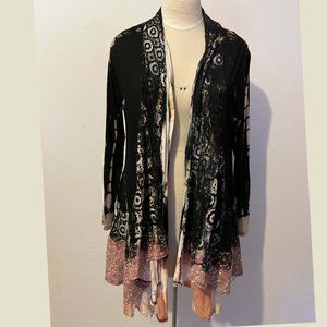 Kamana Mixed Fabrics Long Open Jacket, Tie Dye, Sz M